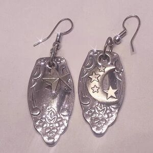 1881 moon and star rogers antique spoon earring sterling silver posts